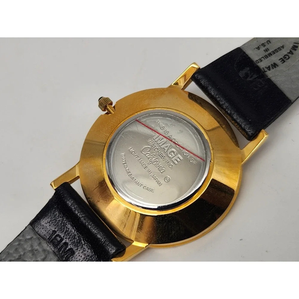 Image Watches Inc California Quartz White Dial Gold Case Black Leather Strap